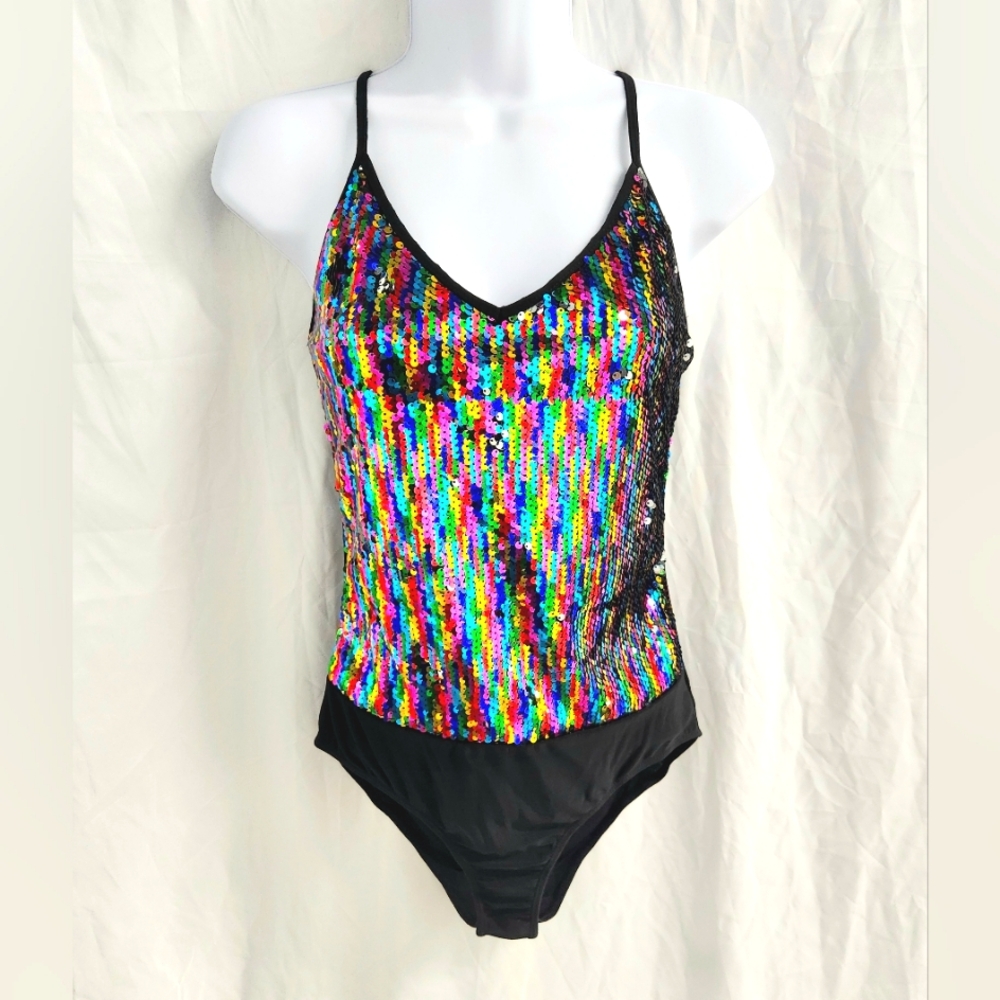 rue21 NWT Multi-Colored Spaghetti Strap Sequin Body Suit